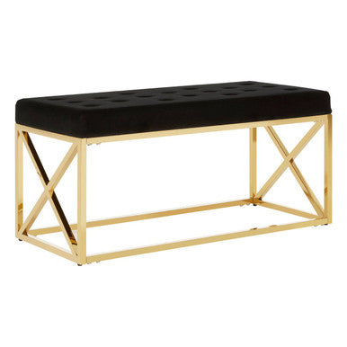 Black Tufted Seat and Gold Finish Bench