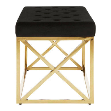 Black Tufted Seat and Gold Finish Bench