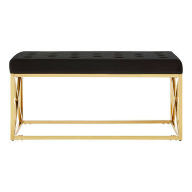 Black Tufted Seat and Gold Finish Bench