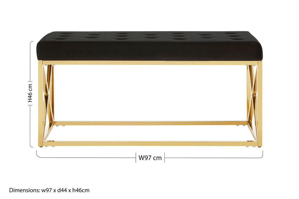 Black Tufted Seat and Gold Finish Bench