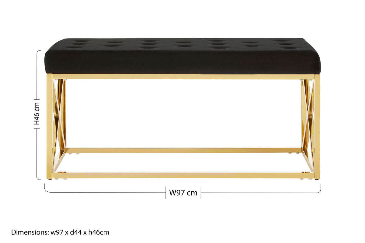 Black Tufted Seat and Gold Finish Bench