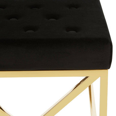 Black Tufted Seat and Gold Finish Bench