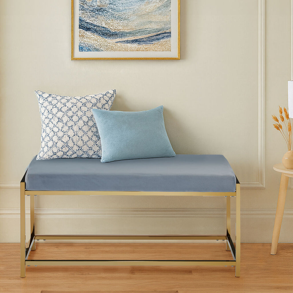 Powder Blue and Gold Velvet Bench