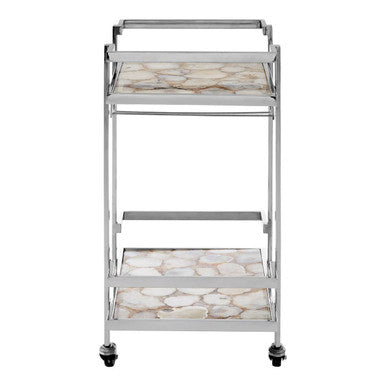 White Agate Drinks Trolley with Silver Frame