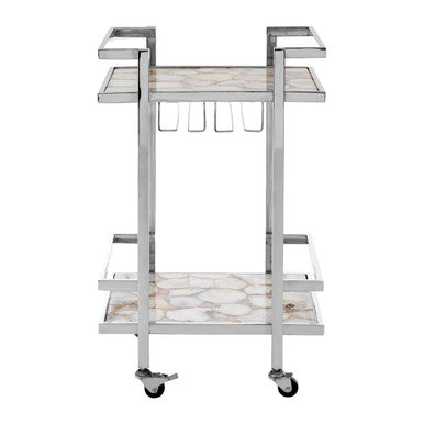 White Agate Drinks Trolley with Silver Frame