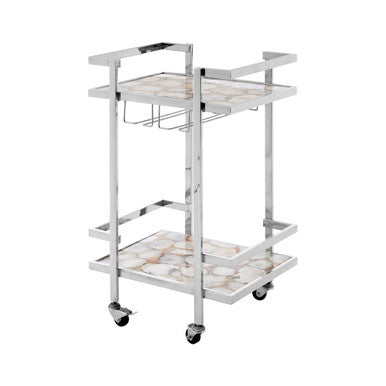 White Agate Drinks Trolley with Silver Frame