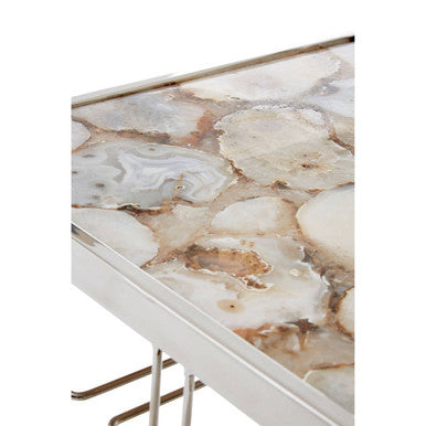 White Agate Drinks Trolley with Silver Frame