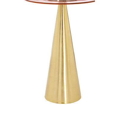 Clear Large Side Table with Pink Tinted Glass Top and Conical Metal Base