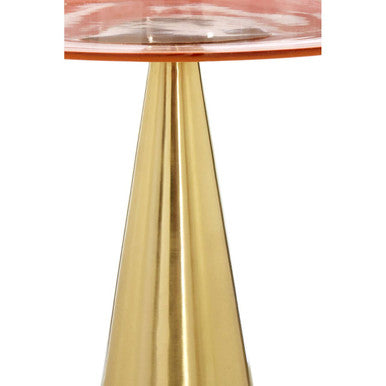 Clear Large Side Table with Pink Tinted Glass Top and Conical Metal Base