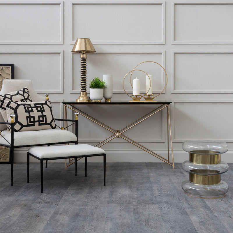 Gold Finish Side Table with Clear Glass Circular Top