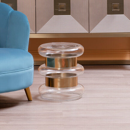Gold Finish Side Table with Clear Glass Circular Top