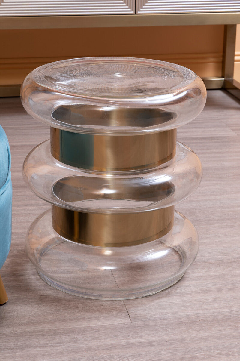 Gold Finish Side Table with Clear Glass Circular Top
