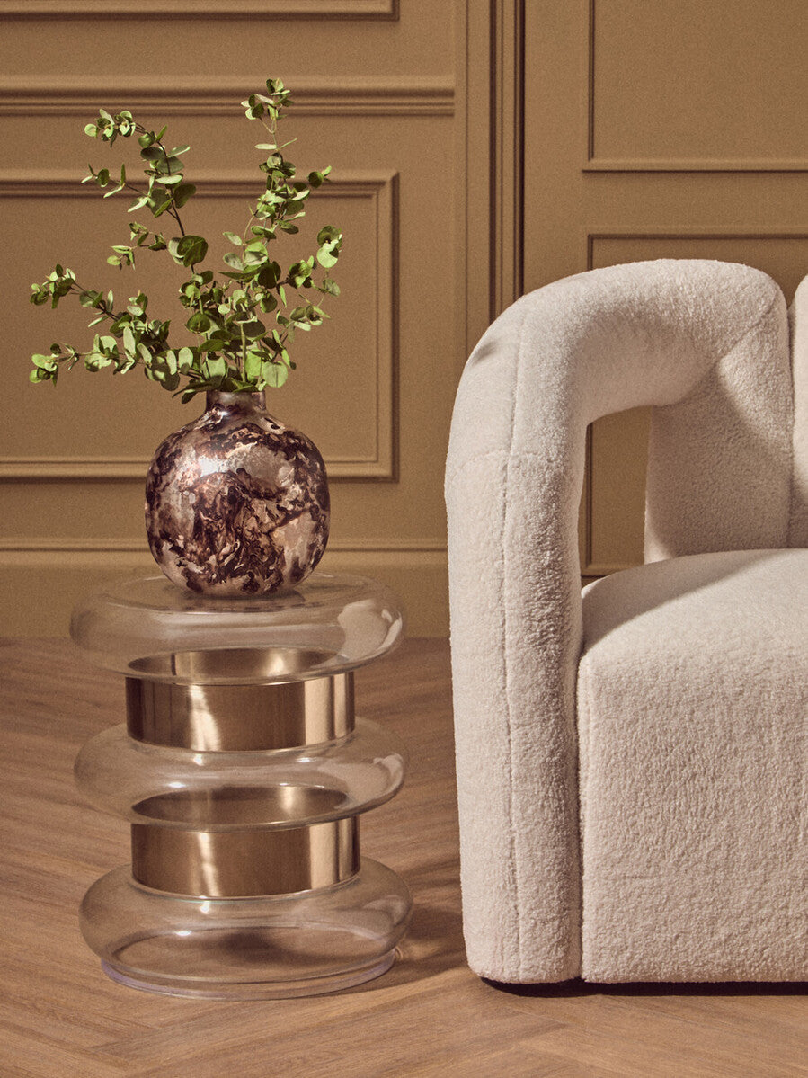 Gold Finish Side Table with Clear Glass Circular Top