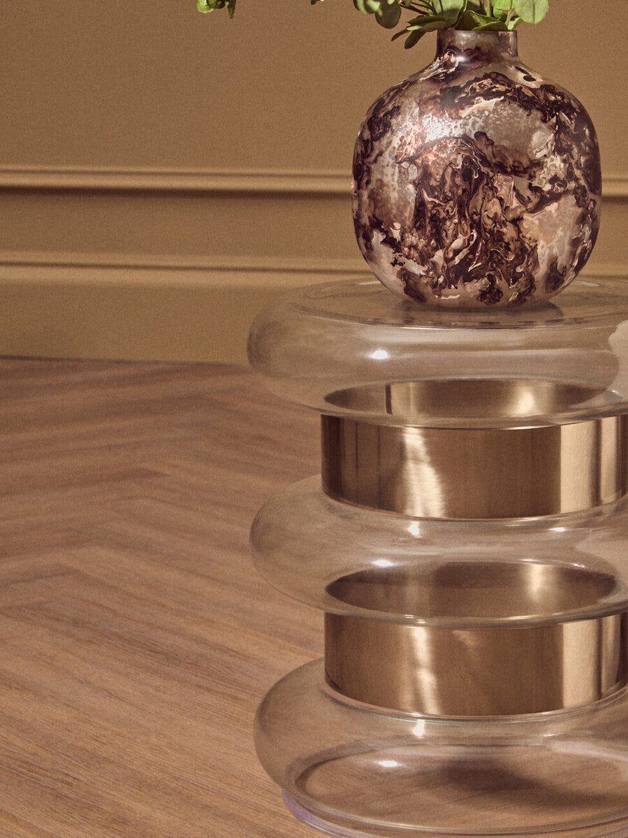 Gold Finish Side Table with Clear Glass Circular Top