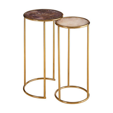 Amethyst Top Set of 2 Nesting Side Tables with Gold Metal Frame