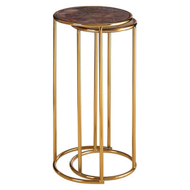 Amethyst Top Set of 2 Nesting Side Tables with Gold Metal Frame