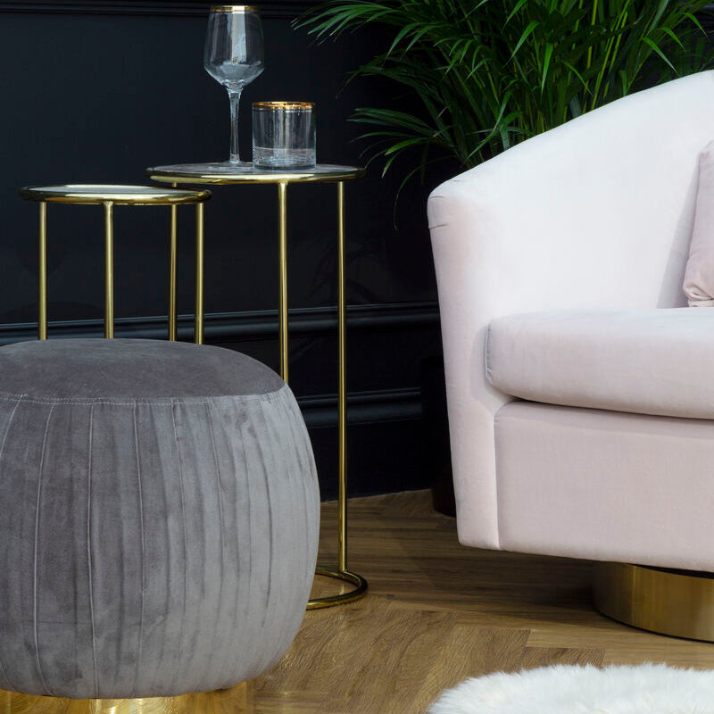 Amethyst Top Set of 2 Nesting Side Tables with Gold Metal Frame