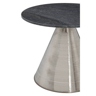 Grey Marble Round Side Table with Textured Silver Base