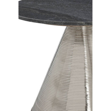 Grey Marble Round Side Table with Textured Silver Base