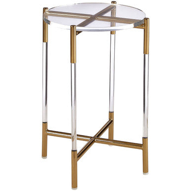 Round Clear Acrylic Side Table with Gold Steel Base