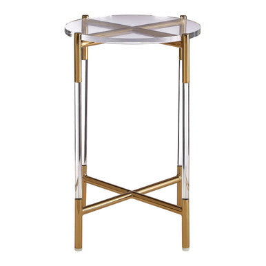Round Clear Acrylic Side Table with Gold Steel Base
