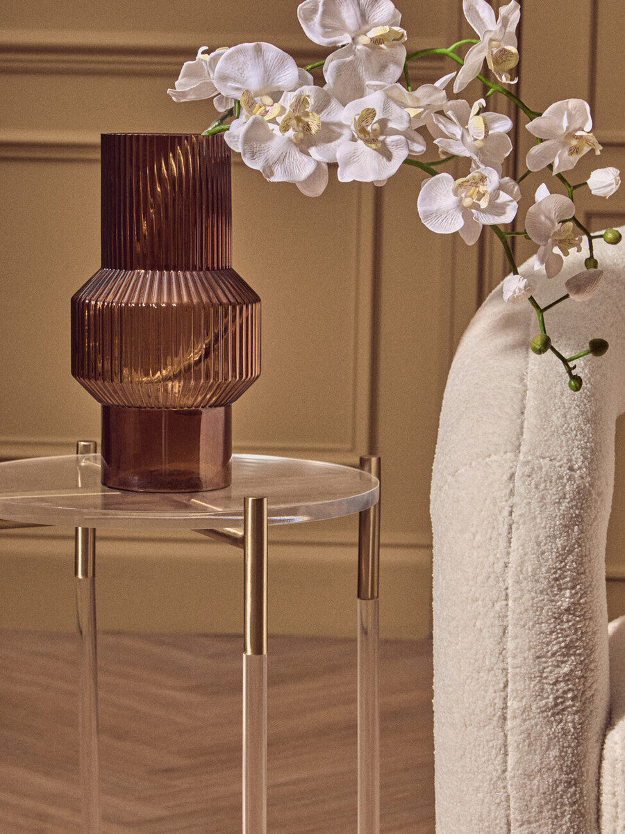 Round Clear Acrylic Side Table with Gold Steel Base