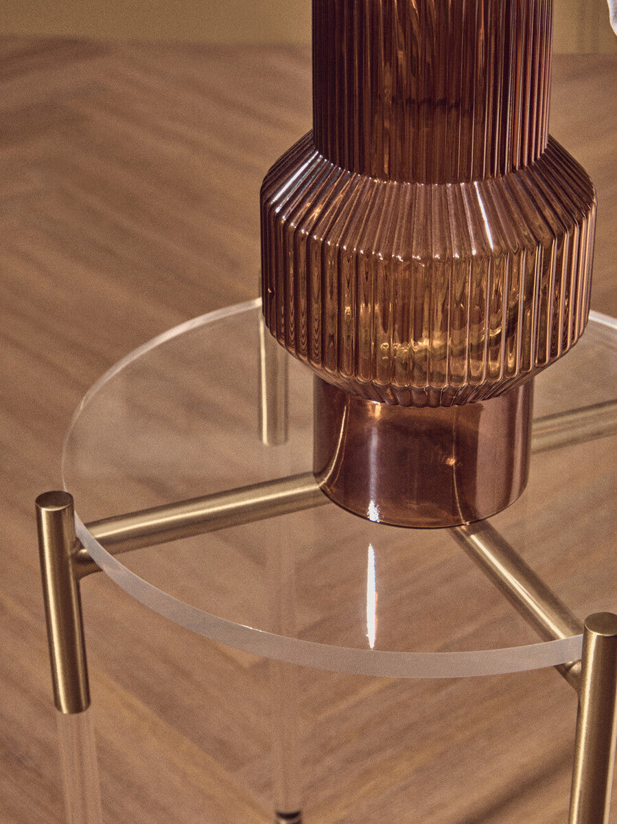 Round Clear Acrylic Side Table with Gold Steel Base
