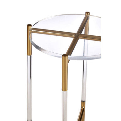 Round Clear Acrylic Side Table with Gold Steel Base