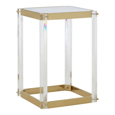 Clear Mirrored Top Side Table with Acrylic Legs and Gold Frame