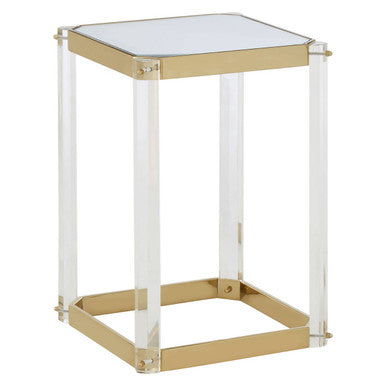 Clear Mirrored Top Side Table with Acrylic Legs and Gold Frame