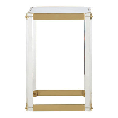 Clear Mirrored Top Side Table with Acrylic Legs and Gold Frame