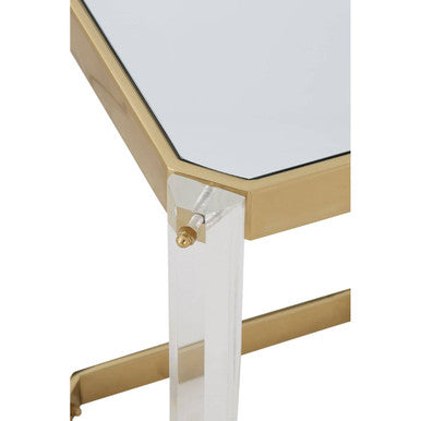 Clear Mirrored Top Side Table with Acrylic Legs and Gold Frame