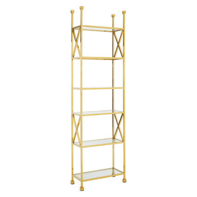 Gold Cross Design Bookshelf with Black Glass Shelves