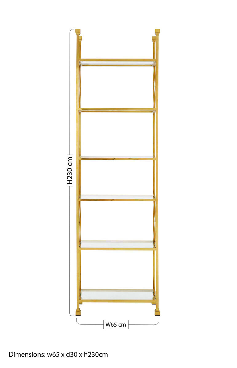 Gold Cross Design Bookshelf with Black Glass Shelves