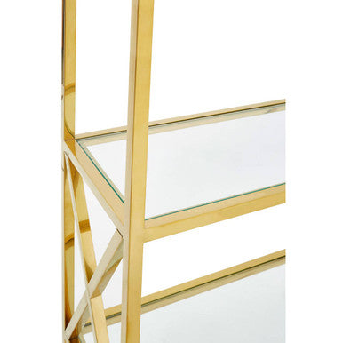 Gold Cross Design Bookshelf with Black Glass Shelves