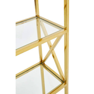 Gold Cross Design Bookshelf with Black Glass Shelves