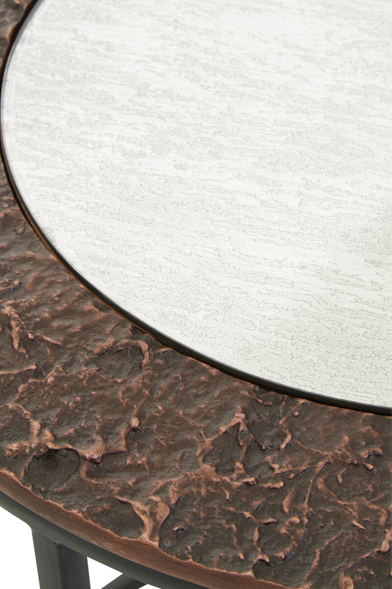 Round Nesting Side Tables Set of 2 with Antiqued Glass and Mixed Metal Frames