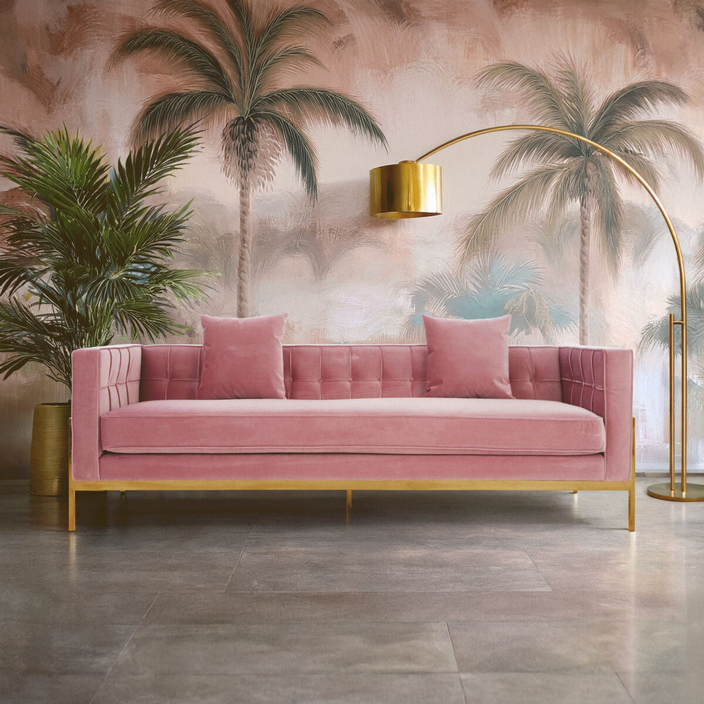 3 Seater Pink Velvet Sofa