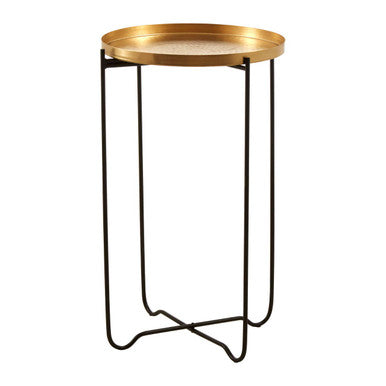 Gold Round Top Side Table with Black Metal Base