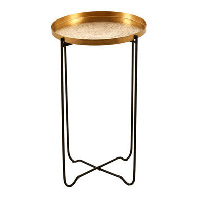 Gold Round Top Side Table with Black Metal Base