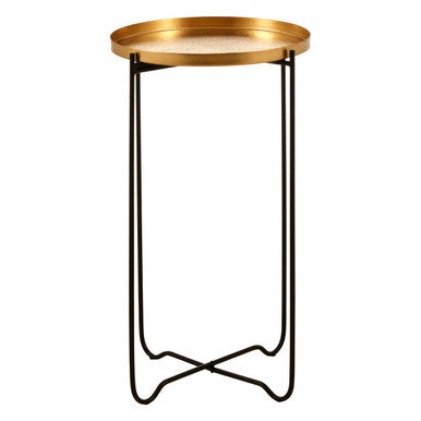 Gold Round Top Side Table with Black Metal Base