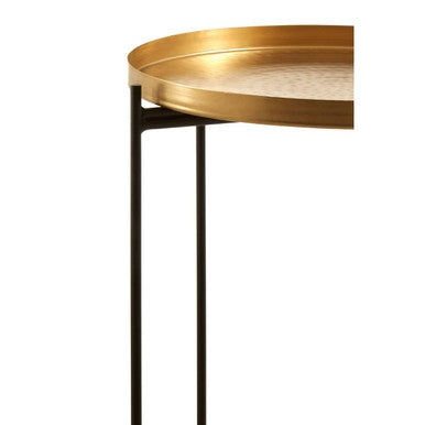 Gold Round Top Side Table with Black Metal Base