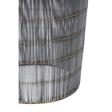 Silver Iron Wire Drum Side Table with Gold Accent Lines