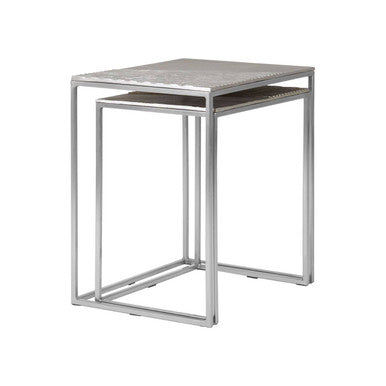 Silver Nickel Rectangular Nesting Tables Set of Two with Textured Aluminium Tops