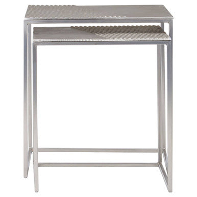 Silver Nickel Rectangular Nesting Tables Set of Two with Textured Aluminium Tops