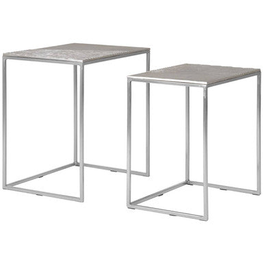Silver Nickel Rectangular Nesting Tables Set of Two with Textured Aluminium Tops
