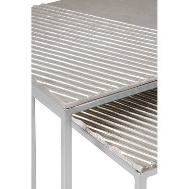 Silver Nickel Rectangular Nesting Tables Set of Two with Textured Aluminium Tops