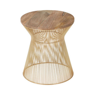 Natural Wood Top Small Coffee Table with Gold Wire Hourglass Base