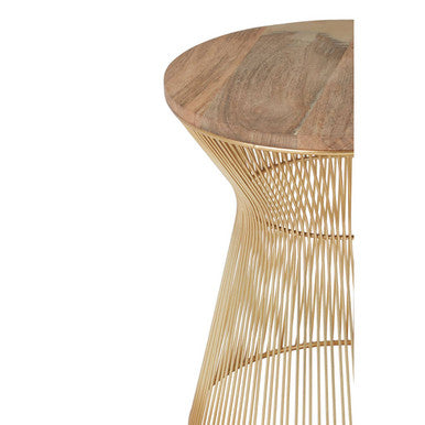 Natural Wood Top Small Coffee Table with Gold Wire Hourglass Base
