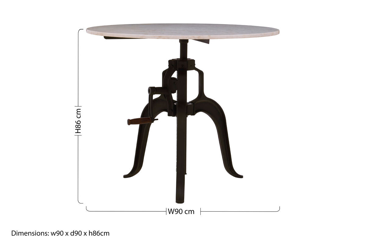 White Marble Top Small Bar Table with Black Iron Legs and Adjustable Height